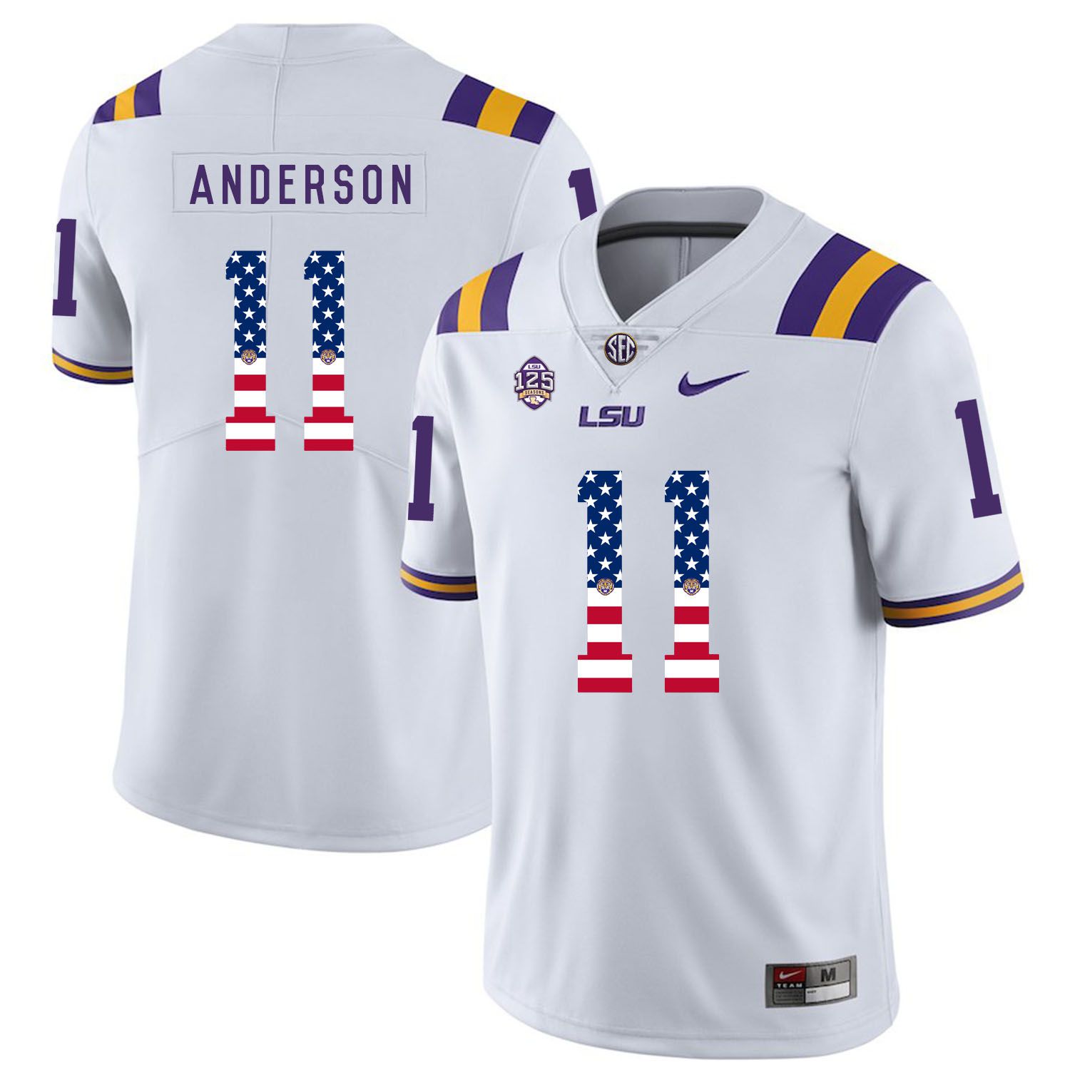 Men LSU Tigers #11 Anderson White Flag Customized NCAA Jerseys->customized ncaa jersey->Custom Jersey